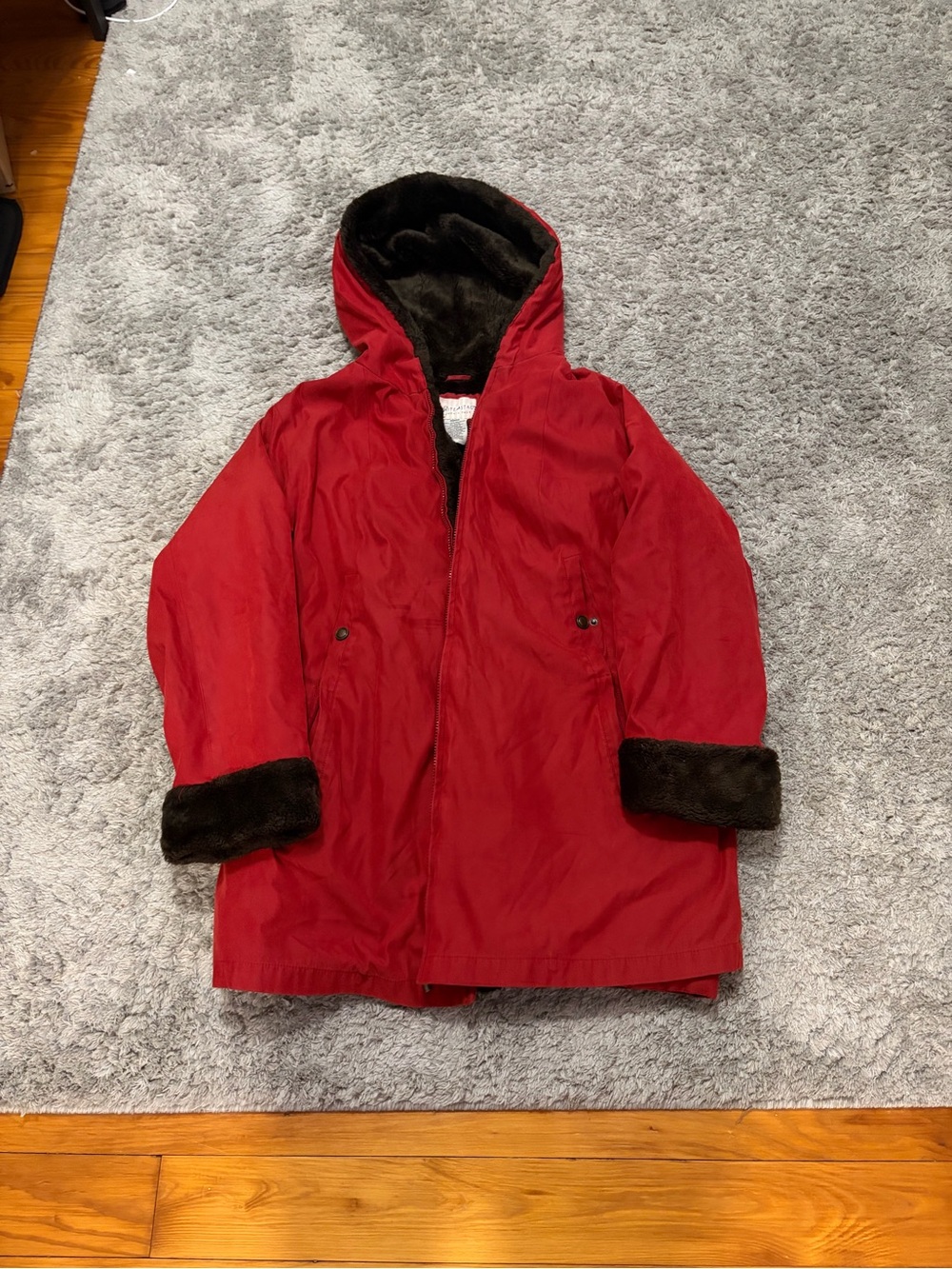 White Stag Women’s Plus Red Faux Fur Lined Hooded Winter Coat Y2K.